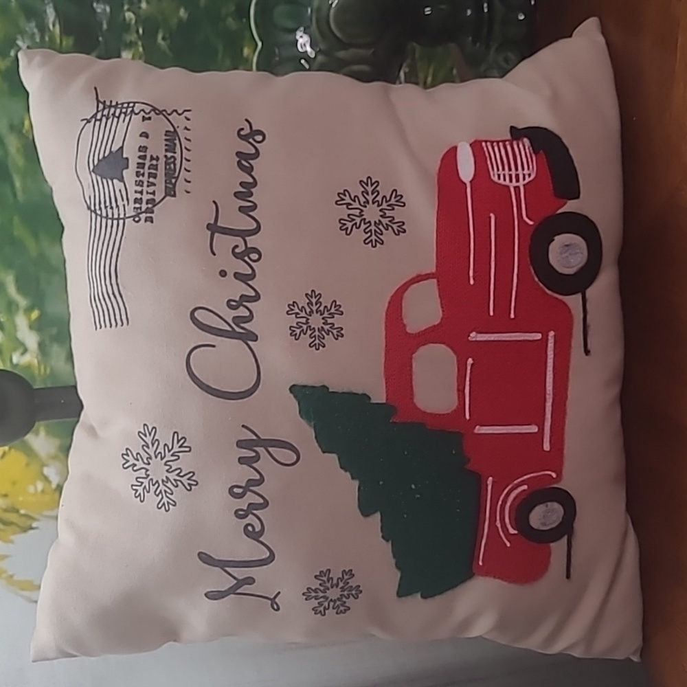 Holiday Merry Christmas thick decorative throw pillow vintage red farm truck